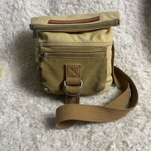 Fossil long live Vintage canvas khaki & Brown small crossbody bag leather trims